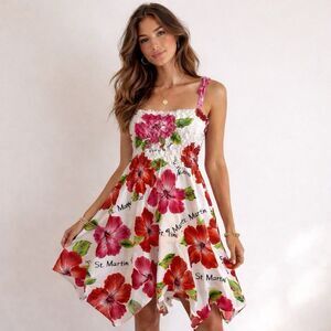 Rima St Martin Hibiscus Handkerchief Dress One Size Tropical Sundress Vacation